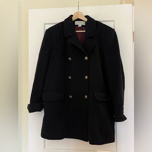 Vintage 100% Wool Navy Blue Double Breasted Coat with Military Style Buttons